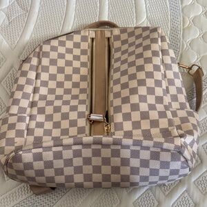 Checked Canvas Backpack in Light Beige and Cream